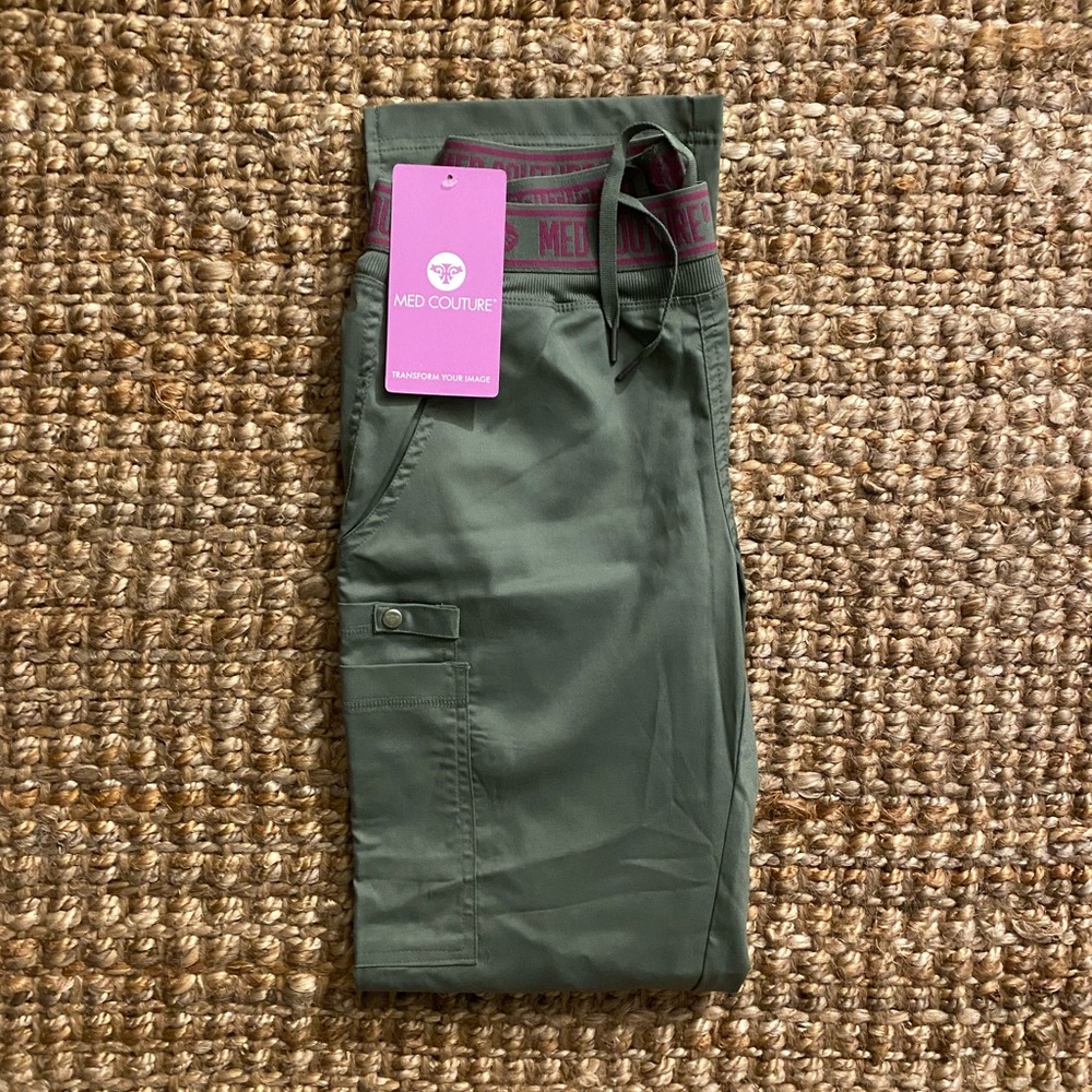 Med Couture Scrub Pants, Olive, Size SMALL